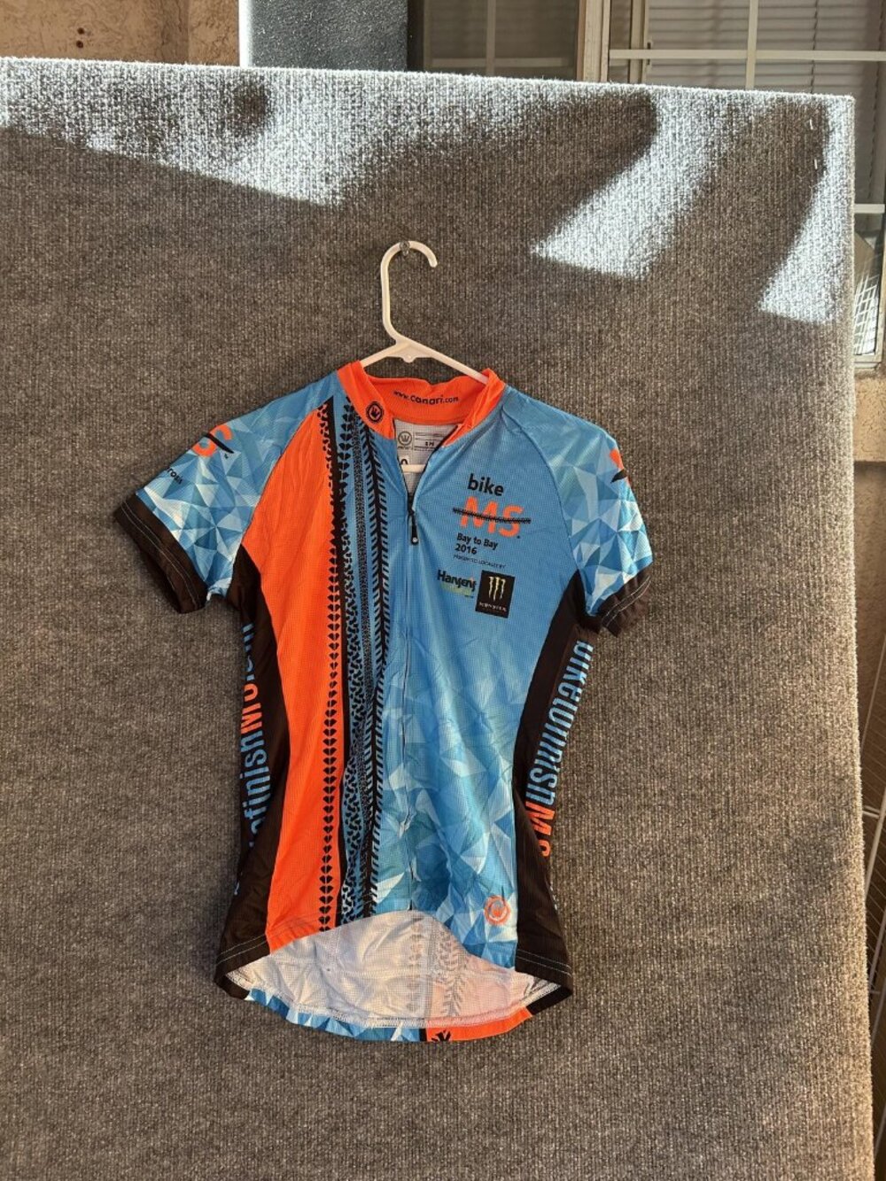 Canari Cycling Jersey Mens Small Blue Orange Bike MS Bay To Bay 1/4 Zip Pockets